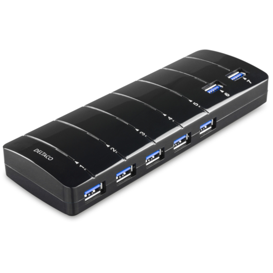 DELTACO USB 3.0 liitin, 7xTyyppi A naaras, verkkoadapt.musta
