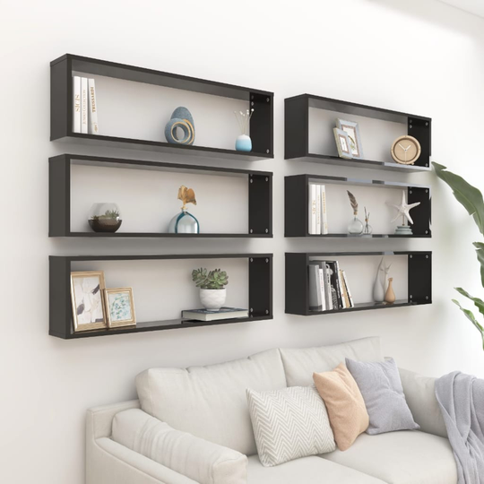 vidaXL Kuutioseinähyllyt 6 kpl korkeak. musta 100x15x30 cm lastulevy